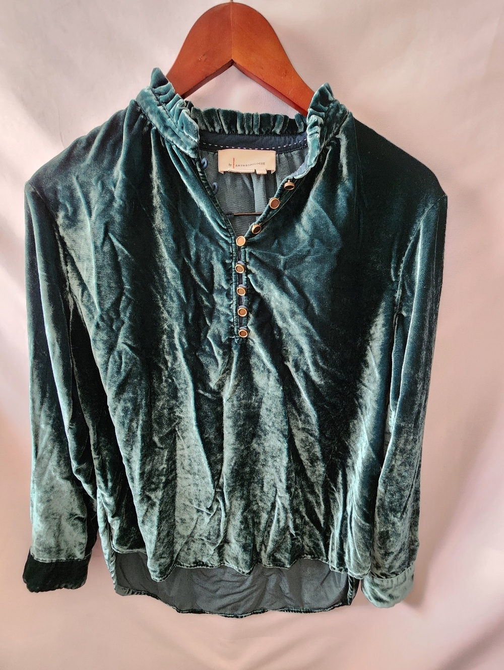 Anthropologie Velvet Green Blouse. Size Small